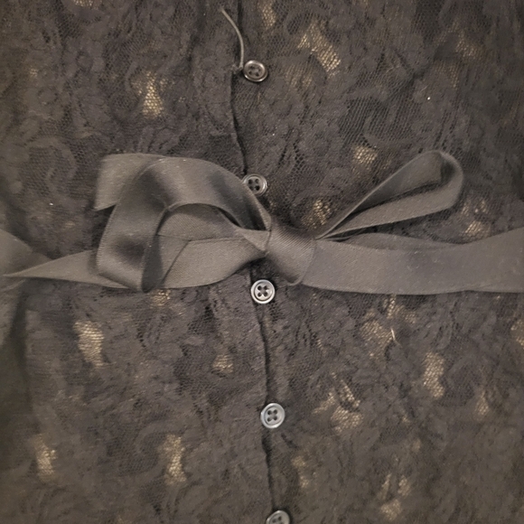 Vintage Y2K Ralph Lauren Black Lace Long Sleeve Shirt With Satin Belt Sz Medium - Picture 5 of 6